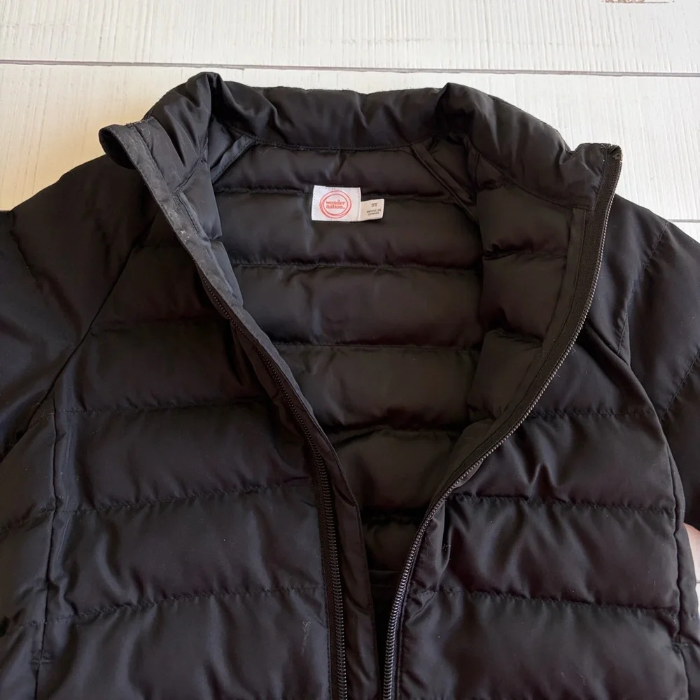 wonder nation Kids Black Puffer Zip Up Jacket with Pockets Boys 5T